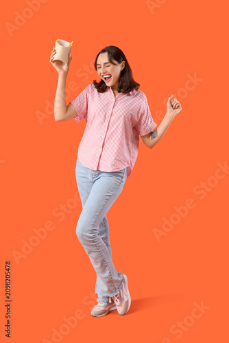 Happy young woman with fren...
