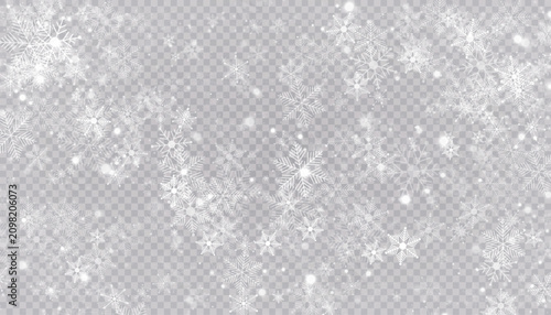 Vászonkép Beautiful transparent snowflakes pattern with intricate crystalline designs on c
