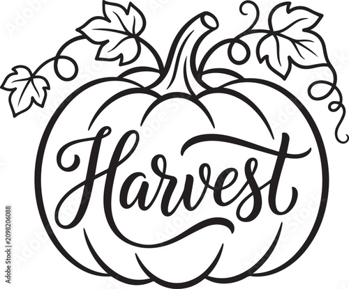 Vector a stylized pumpkin with 'Harvest' text for Thanksgiving Canada celebrations