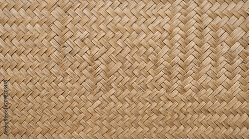 Close-up of Woven Natural Fiber Mat Texture for Background or Design.