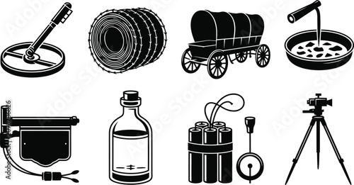 Cuadro en lienzo Vintage Gold Rush Prospecting and Wild West Pioneer Equipment Icon
