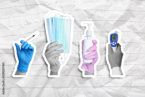 Medical collage with gloved...