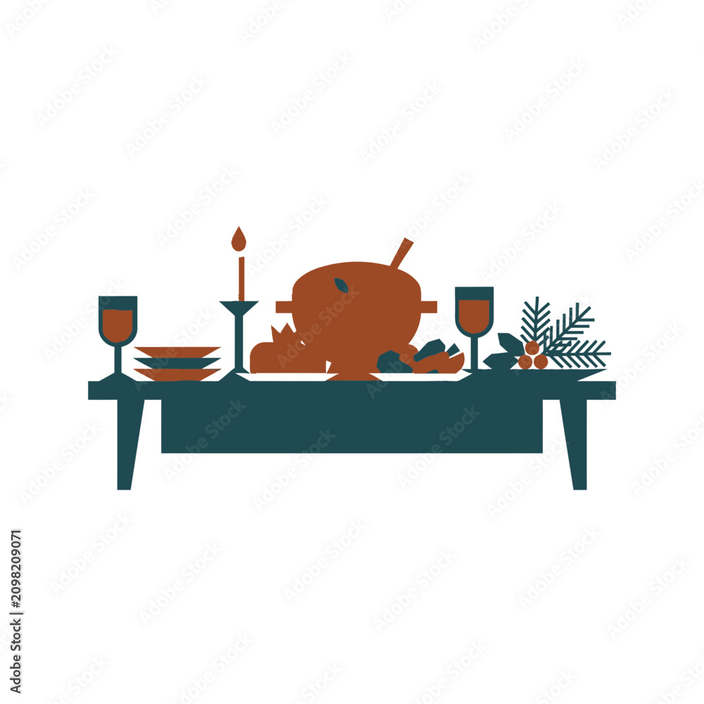 Fototapeta premium Christmas Dinner Table Vector Icon