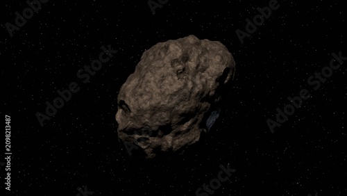 Cuadro en lienzo Realistic 3D illustration of a massive asteroid or meteorite floating in the deep dark space filled with glowing stars
