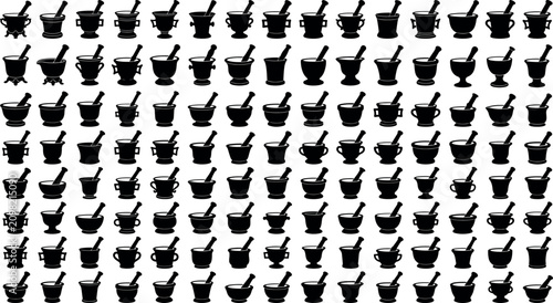 Canvastavla Mortar and pestle silhouette vector mega set featuring pharmacy grinding bowls k