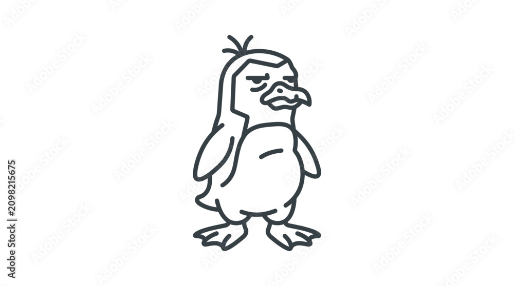 Obraz premium Grumpy Penguin Character with Tired Expression Line Art
