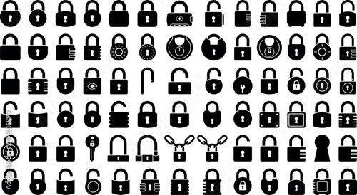 Fotografía Security padlock silhouettes mega bundle open and closed safety locks flat icons