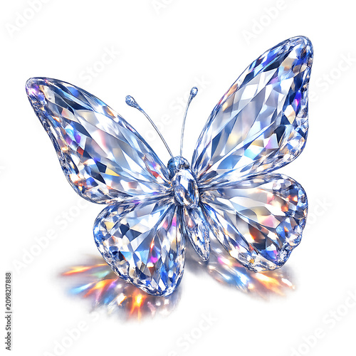 Luxury Crystal Butterfly Isolated on Black Background with Rainbow Reflections
