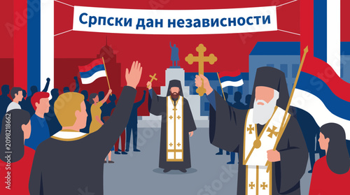 Foto Orthodox Cross Blessing at Serbia Independence Day Vector Illustration