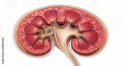 Ureteral stent placement inside human kidney cross section illustration