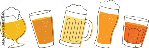 Foto Craft Beer Glass and Mug Line Art Set with Foam for Bar Menus Pub Branding Oktob