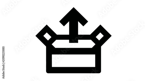 Simple black line upload icon showing an arrow emerging from an open box, symbolizing data transfer and export