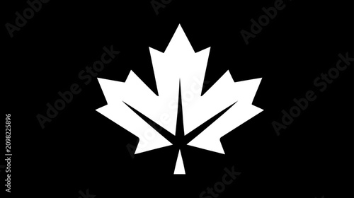 Stylized white maple leaf symbol on a minimalist black background. Clean graphic icon representing nature, autumn, and national identity.
