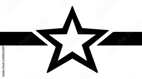 Bold black and white star insignia graphic with horizontal stripe, simple geometric symbol, military emblem vector icon design.