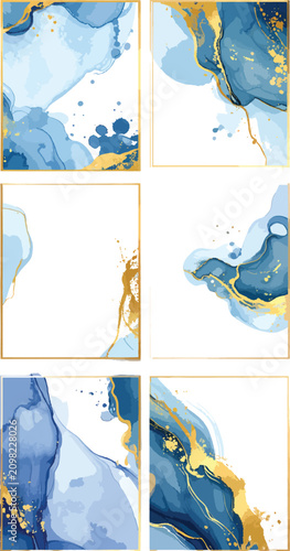 Set of abstract blue and go...
