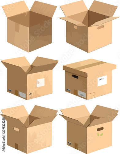 Set of open cardboard boxes...