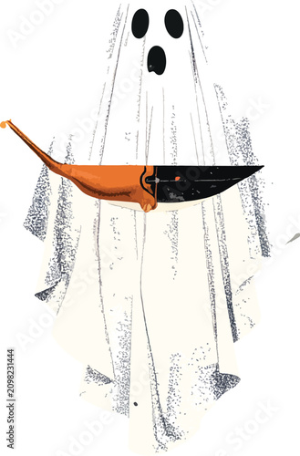 Pixel art ghost with knife,...