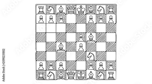Quadro su tela Chess Game Board with Pieces Drawn by Hand