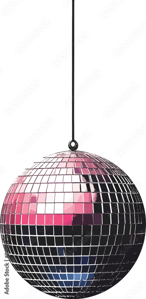 Obraz premium Disco ball hanging, reflecting pink and blue lights, retro party celebration element, nightclub atmosphere