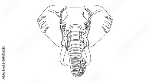 Cuadro en lienzo Minimalist Elephant Head Line Art Drawing - Simple African Wildlife Illustration
