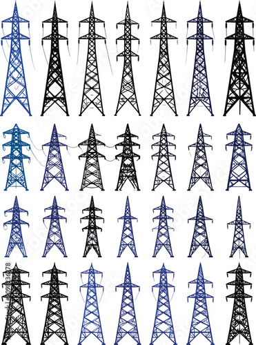 set of electricity pylons a...