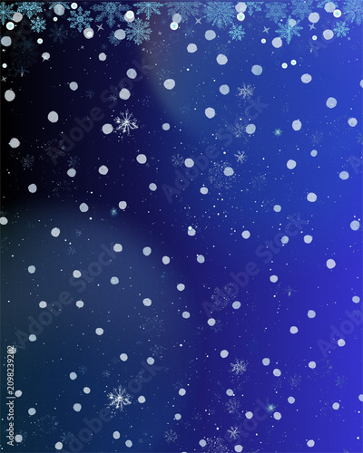Blue winter snowfall background with glowing snowflakes and shimmering particles over a deep navy to violet gradient creating a festive seasonal atmosphere for holiday cards posters and banners
