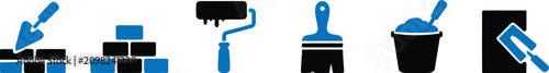 Photos Construction bricklaying and home renovation icon set for building work and wall