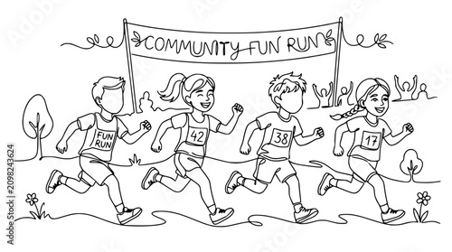 Children Running Race at Community Fun Run Event