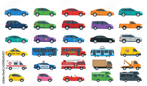Tableau sur toile Vehicle Side Profile Icon Collection with Car Symbols and Automotive Outline Log