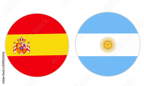 Foto round shape of the spanish flag and the argentine flag