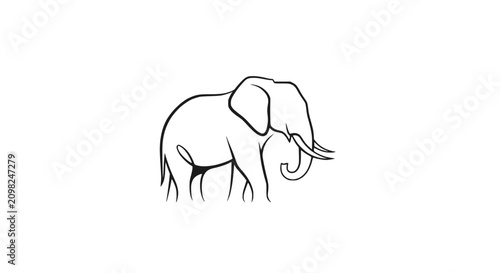 Принти на полотні Simple outline drawing of an elephant standing sideways, black lines on white background, minimalist vector art