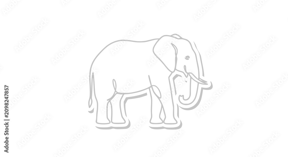 Fototapeta premium Minimalist Elephant Outline Sticker, Single Line Art, Vector Illustration on White Background