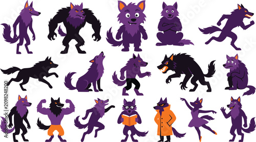 Foto Diverse werewolf character set cartoon illustrations for games and design projec