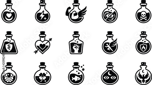Tableau sur toile Potion bottle icon set magical elixirs and brews for fantasy games and rpgs