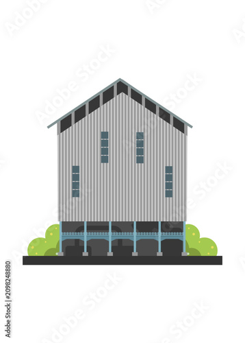 Tall factory building with tin wall. Simple flat illustration.