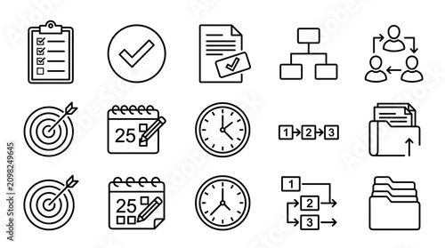 Business icons, productivity symbols, workflow signs