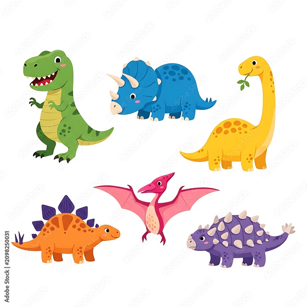 Naklejka premium Cute Cartoon Dinosaurs Collection for Kids Education