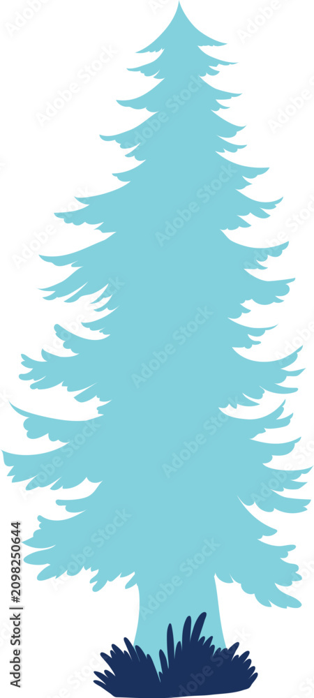 Obraz premium Modern Evergreen Pine Tree Illustration with Grass Base Minimal Nature Graphic
