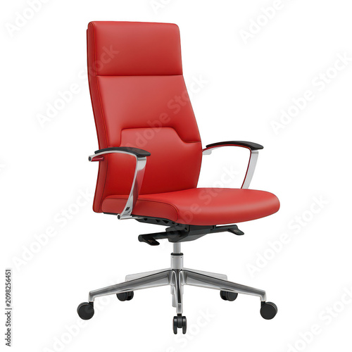 Modern red leather office chair with metal base isolated on white background isolated on transparent background