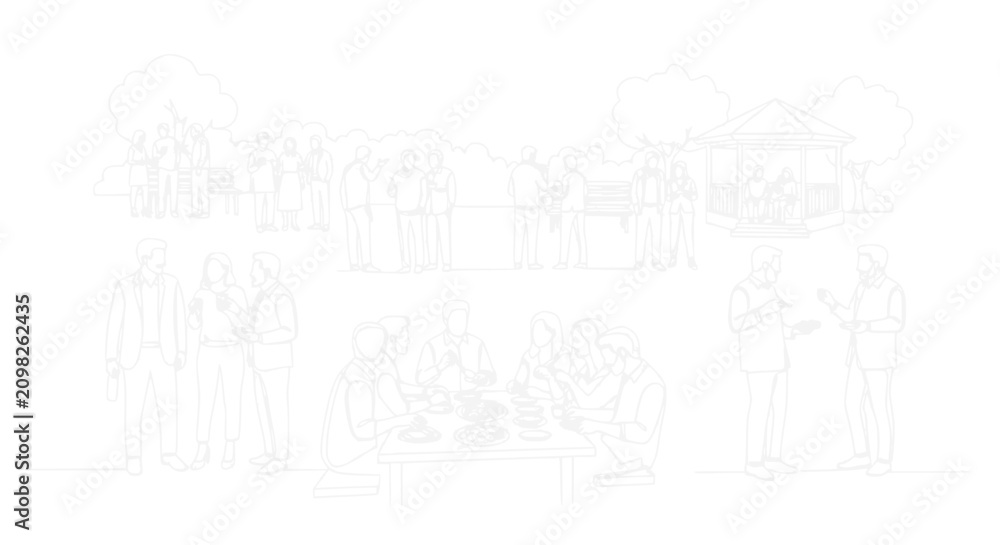 Fototapeta premium Outdoor gathering, people socializing, eating, drinking, and enjoying a summer day in a park.