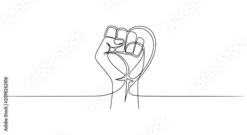 Fotografía Single Line Drawing of a Raised Fist Symbolizing Protest, Power, and Solidarity