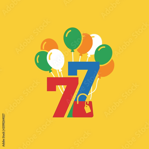 A colorful vector illustration celebrating a seventy-seventh anniversary sale
