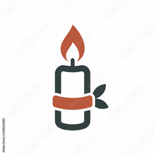 A minimalist vector icon of a burning spa candle with leaves