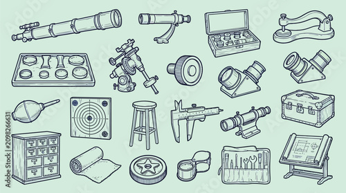 Фотография Collection of astronomical equipment and accessories for observation and research