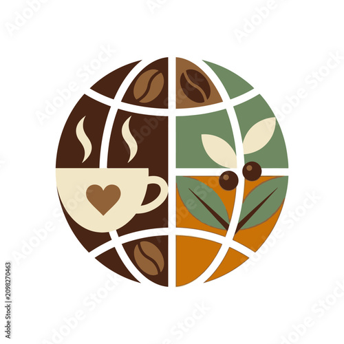 A stylized globe icon representing global coffee production and culture