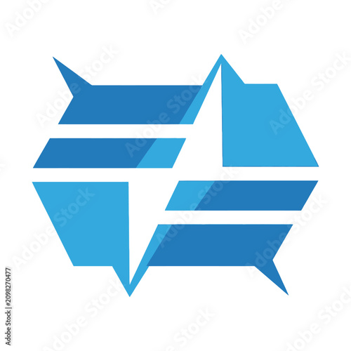 Abstract blue chat bubble logo with a lightning bolt symbol in the center