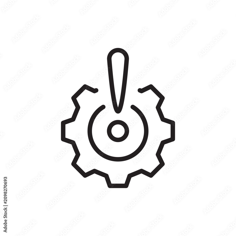Obraz premium Risk management vector icon. A gear cogwheel combined with an exclamation mark warning symbol. Representing technical issue alerts, operational risk assessment, error troubleshooting, process control.