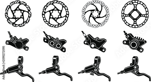 Black Vector Bicycle Disc Brake Rotors Calipers Levers Set