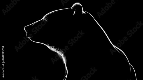 Silhouette of a bear profile against a black background artistic illustration