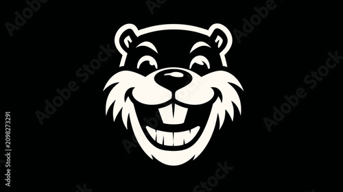 Smiling cartoon beaver mascot graphic on black background